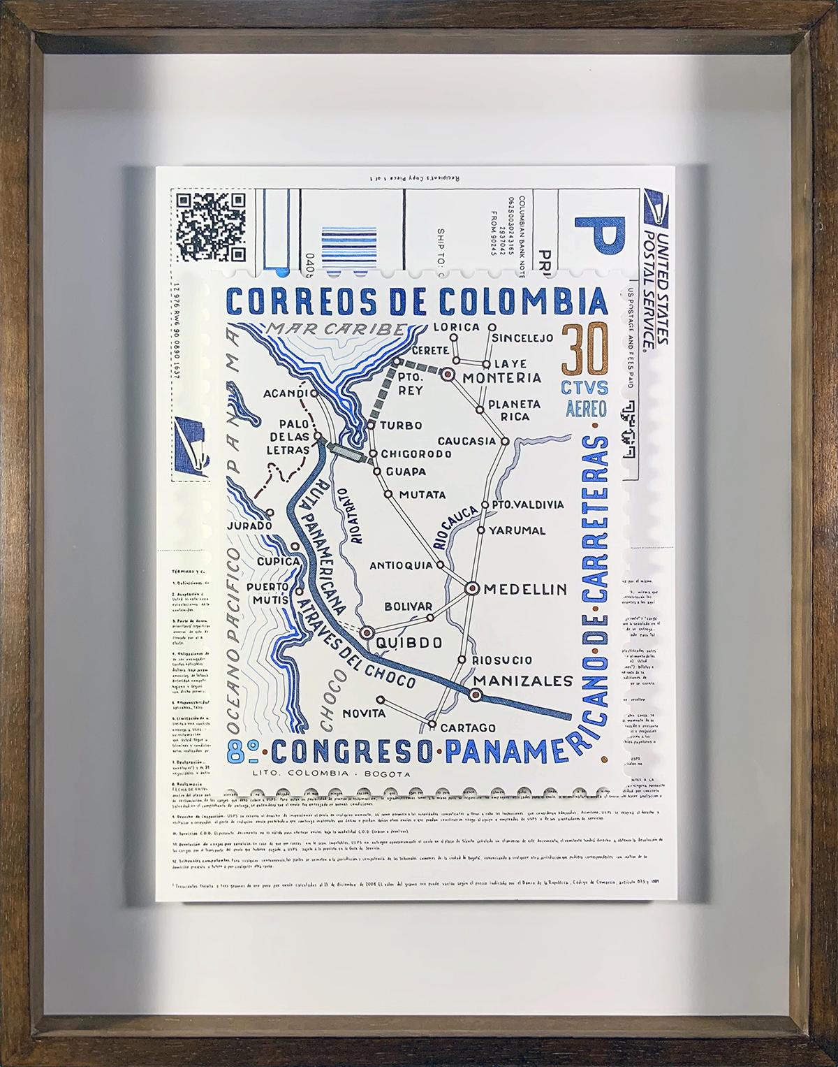 Abstract Drawing di Rodrigo Spinel  - Congreso Panamericano de Carreteras Stamp. Dalla serie #15. Disegno astratto