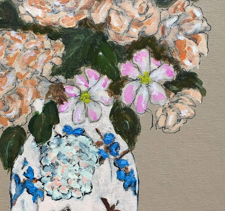 Flowers on Japanese cloissone vase, One of a Kind - Contemporary Art by Manuel Santelices