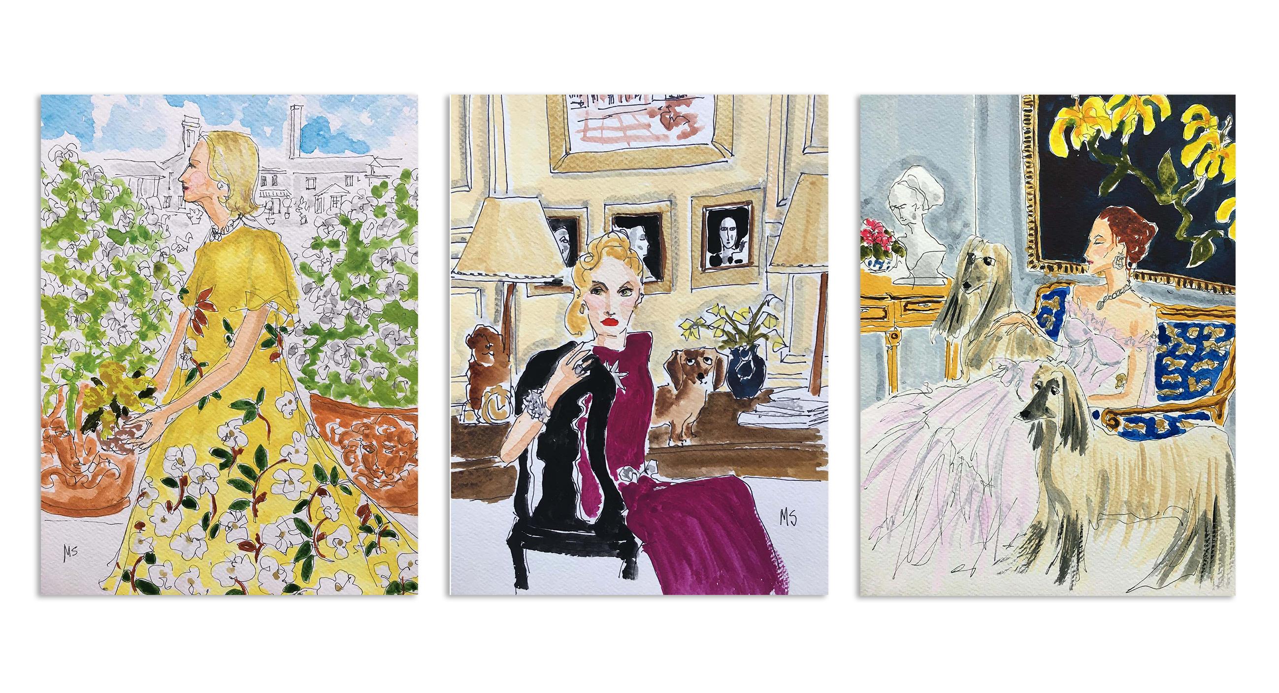 Manuel Santelices Figurative Art - C.Z Guest, Millicent Rogers, Alexander McQueen (Triptych)