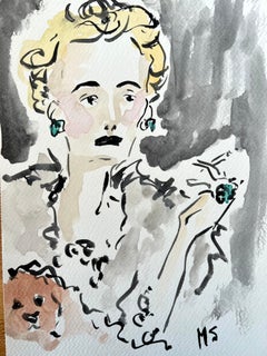 Barbara Hutton,  Portrait à l'aquarelle et à la gouache sur papier