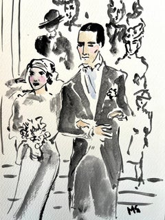 The wedding of Teresa Martini and John Oliver in Rome in 1929. Watercolor 