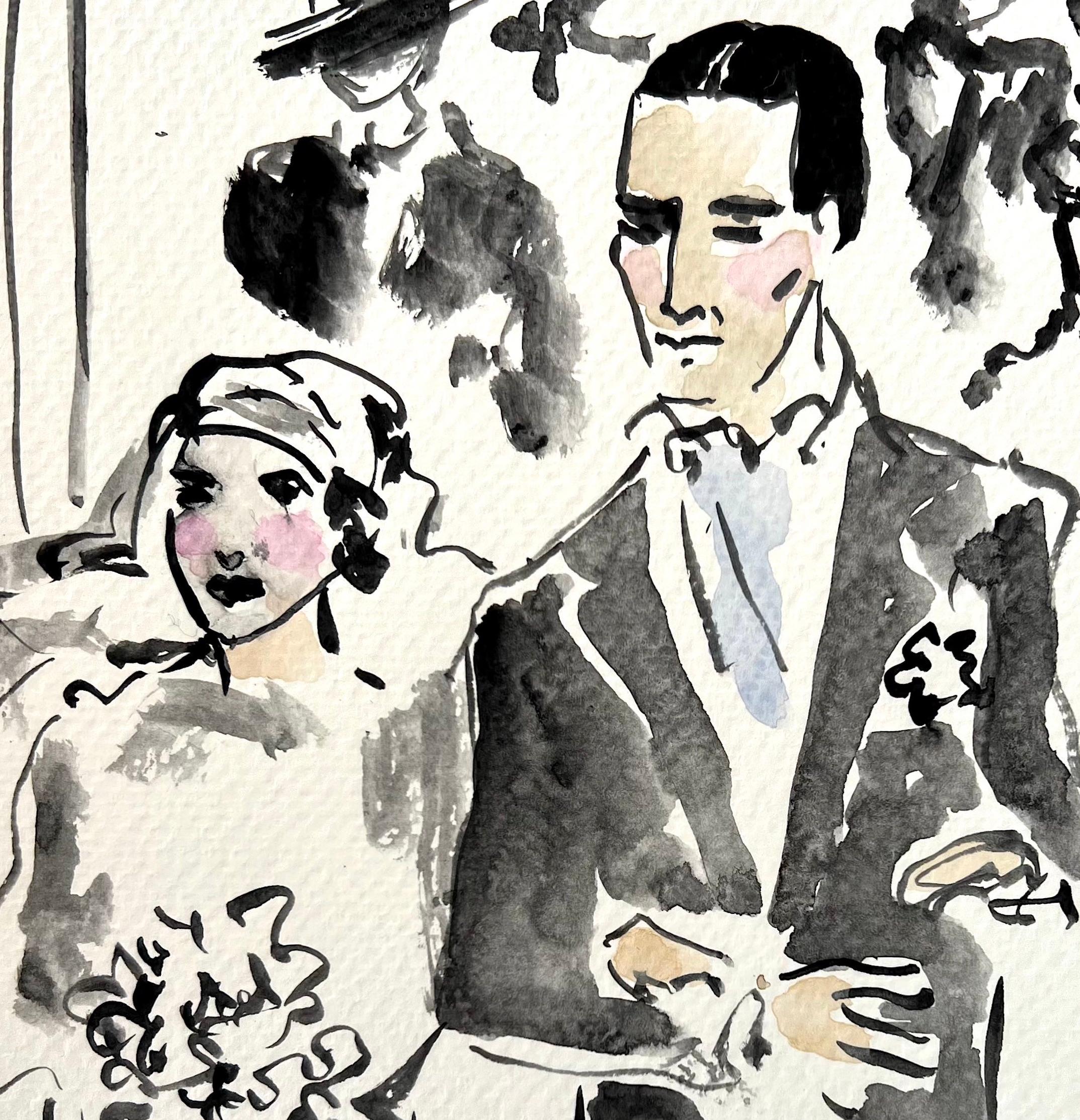 Le mariage d'Thérèse Martini et John Oliver à Rome en 1929. Aquarelle  - Gris Figurative Art par Manuel Santelices