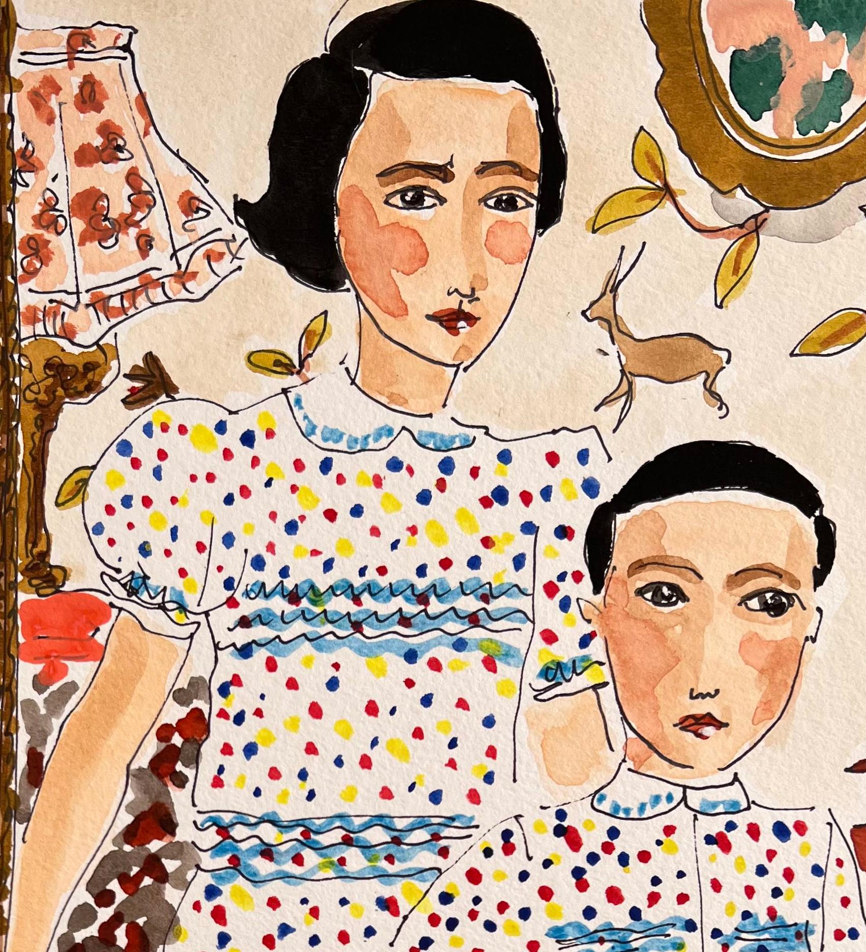 Un coin de la maison du créateur de mode Dries van Noten. Intérieurs en aquarelle - Art de Manuel Santelices