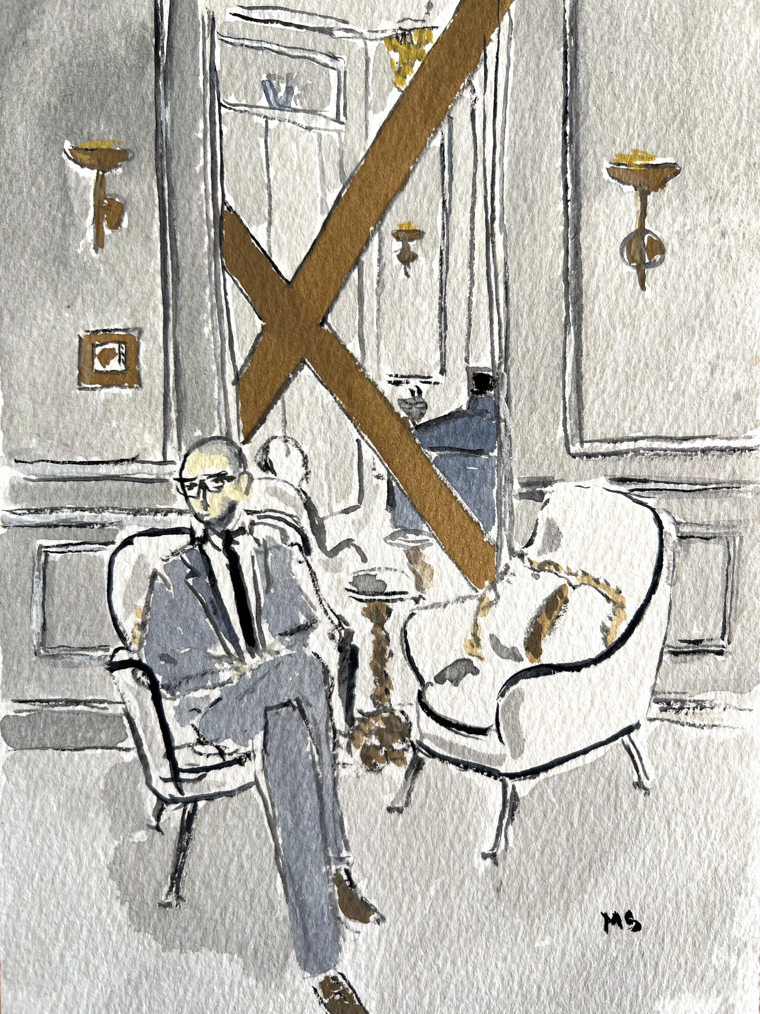 Fashion designer Gilles Mendel in Paris, France Watercolor fashion portrait