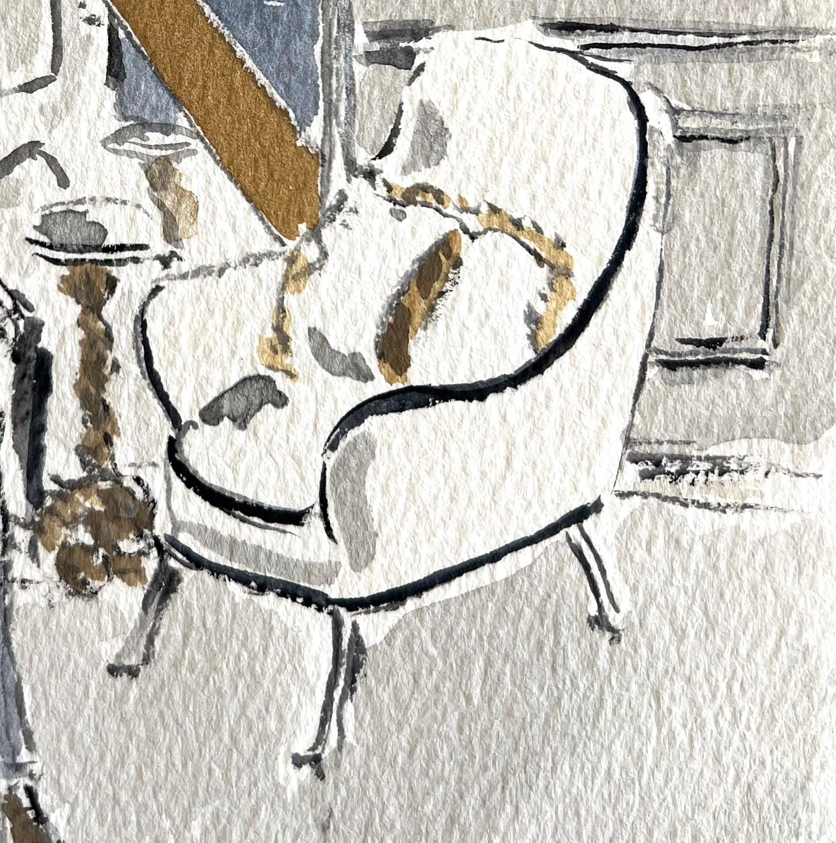 Fashion designer Gilles Mendel in Paris, France Watercolor fashion portrait - Figurative Art Gris de Manuel Santelices