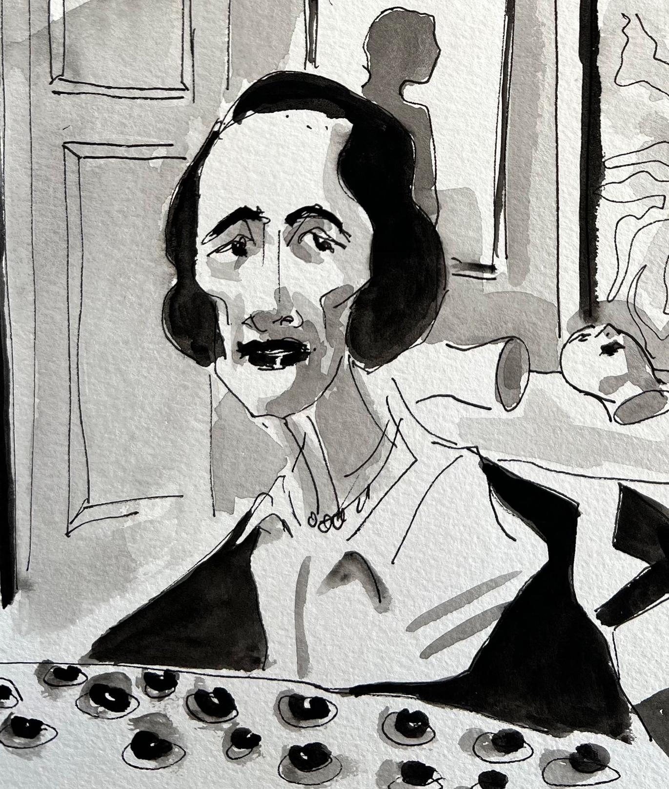 Diana Vreeland at home. Ink and gouache on paper - Art by Manuel Santelices