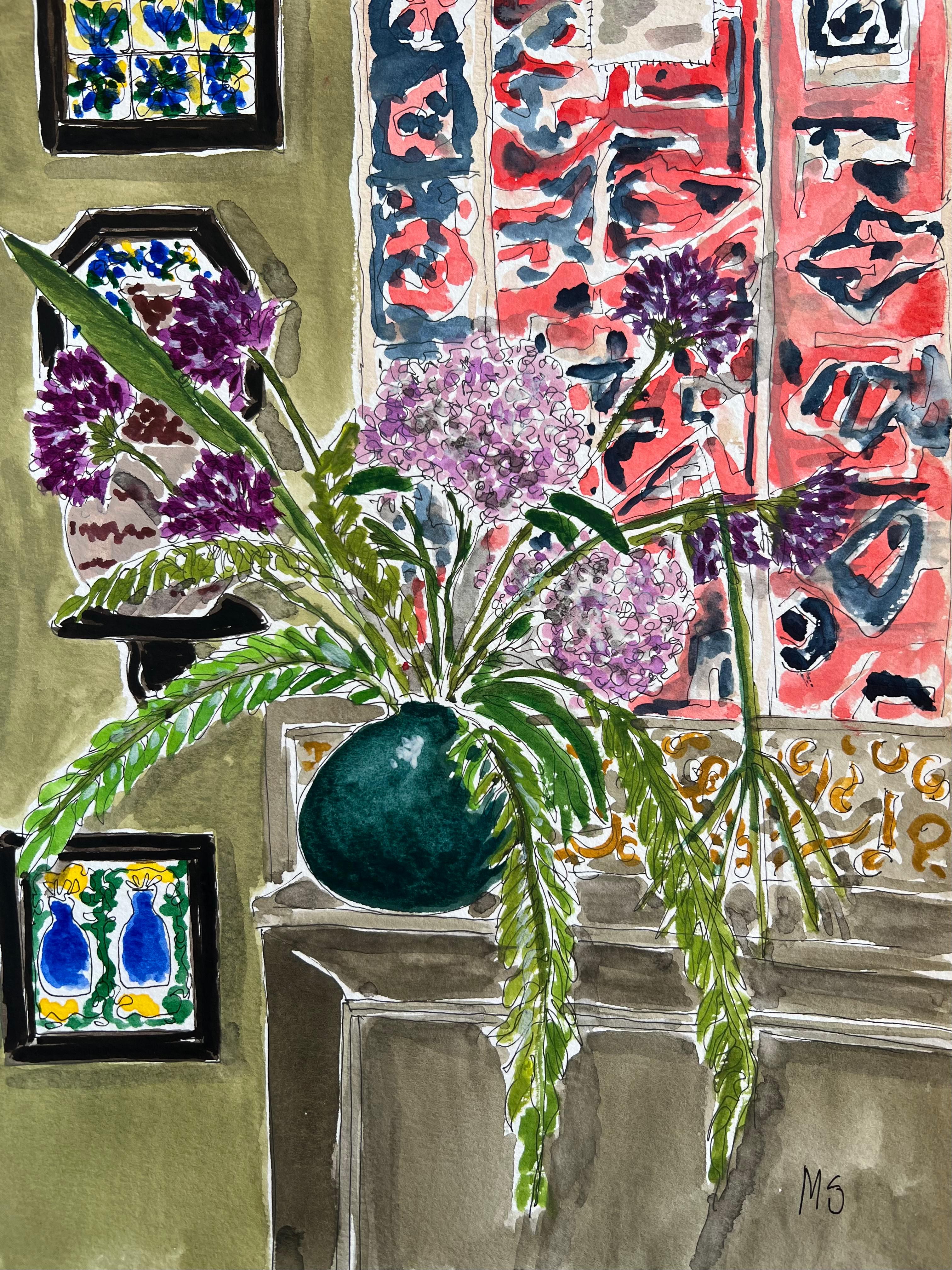 Manuel Santelices Still-Life - A corner by Writer and  garden-maker, Umberto Pasti. Ink and watercolor on paper
