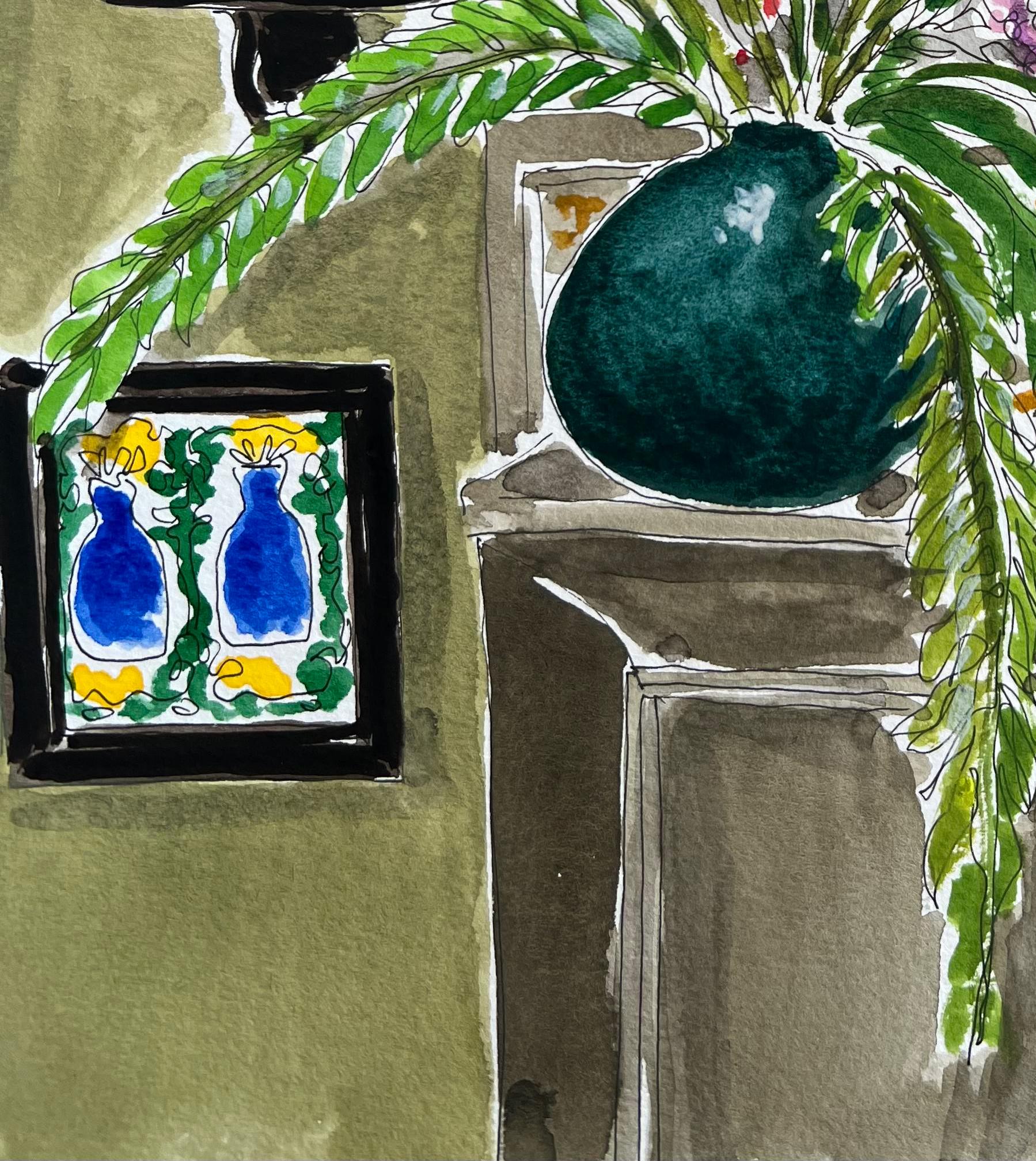 A corner by Writer and  garden-maker, Umberto Pasti. Ink and watercolor on paper - Contemporary Art by Manuel Santelices