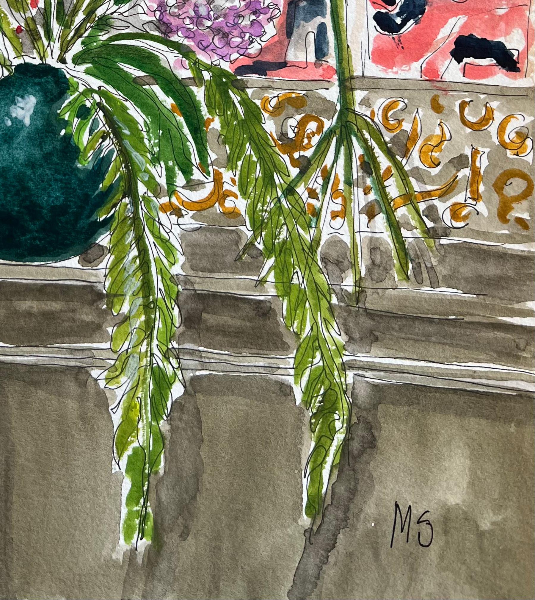 A corner by Writer and  garden-maker, Umberto Pasti. Ink and watercolor on paper - Brown Still-Life by Manuel Santelices