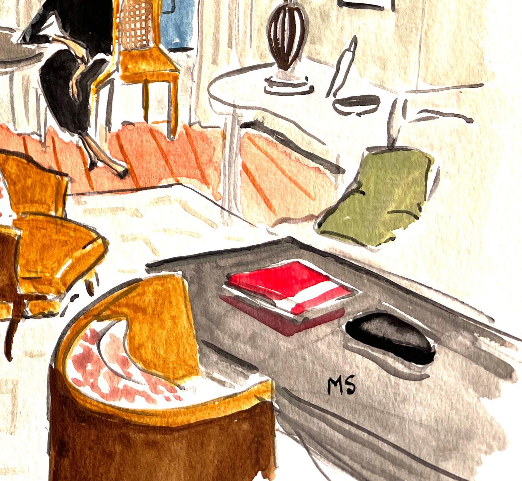 Interior designer Sandra Nunnerley at home. Ink and watercolor interiors - Contemporary Art by Manuel Santelices