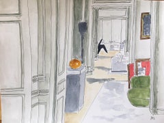 An Interior By french architect Joseph Dirand. Watercolor on paper