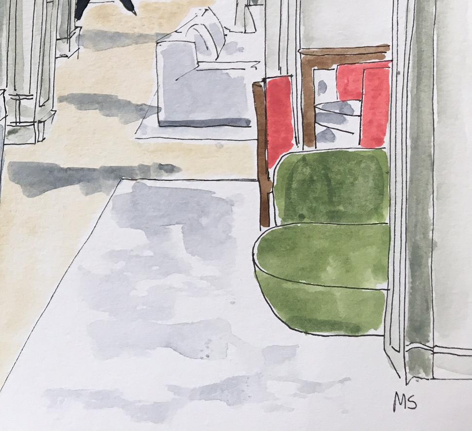 An Interior By french architect Joseph Dirand. Watercolor on paper - Contemporary Art by Manuel Santelices