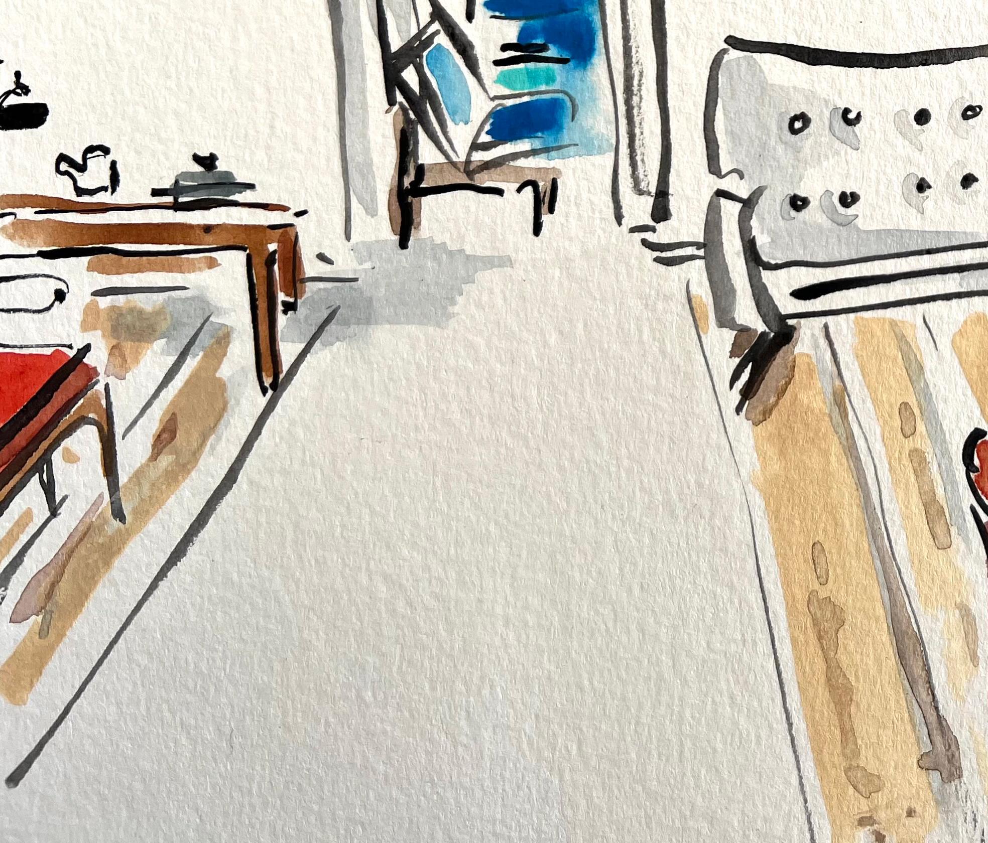 Furniture designer and architeFinn Juhl’s home. Watercolor and gouache on paper. - Art by Manuel Santelices