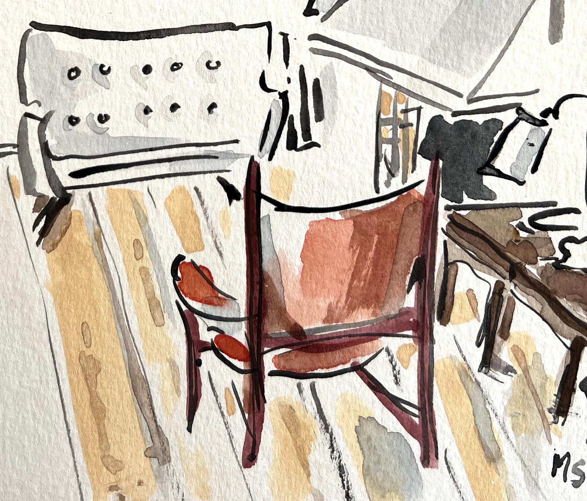 Das Haus des Möbeldesigners und Architekten Finn Juhl. Aquarell- und Gouache-Gemälde auf Papier. (Zeitgenössisch), Art, von Manuel Santelices