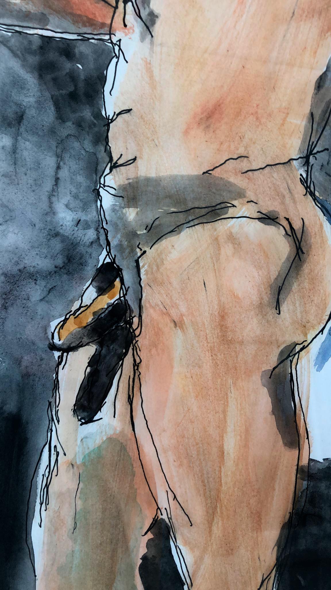 Pensando & recordando a Luis Caballero, aquarelle d'un nu sur papier - Contemporain Art par Celso José Castro Daza