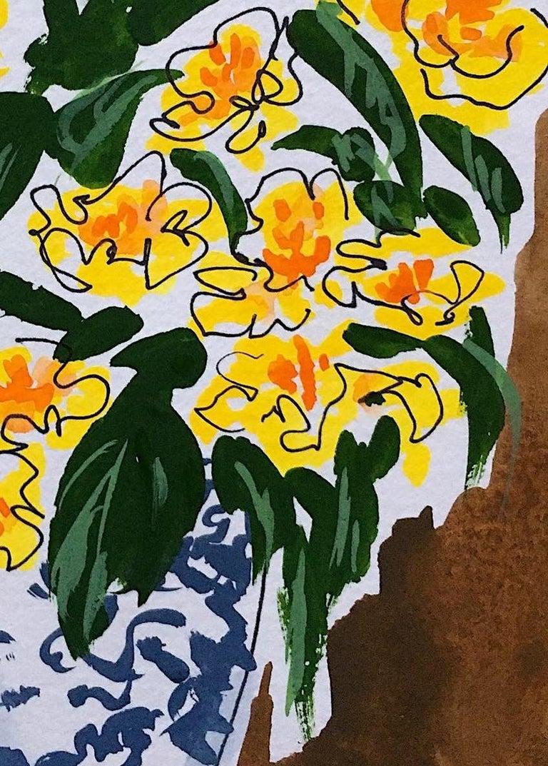Flower Vase, Yellow  Watercolor painting on paper - Painting Contemporaneo di Manuel Santelices