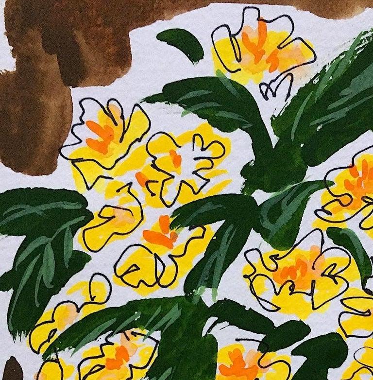 Flower Vase, Yellow  Watercolor painting on paper in vendita 1