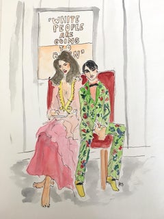 Stephanie Seymour and Harry Brant. Watercolor on Archival Paper, 2017