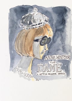 Anna Wintour, The Dame, Watercolor fashion, portrait on archive paper.