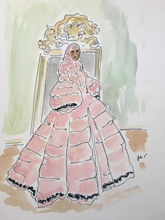 Pierpaolo Piccioli pour Moncler, illustration de mode à l'aquarelle sur papier.