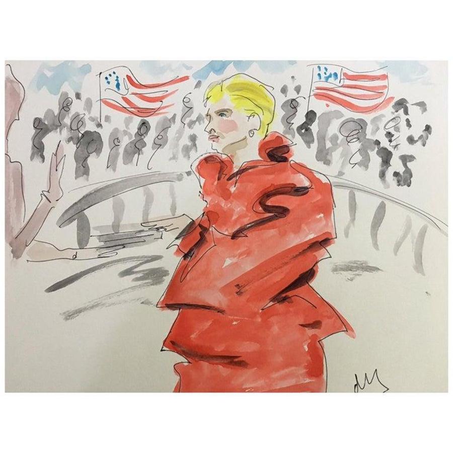 Portrait of Hillary Clinton in Maison Margiela, Watercolor on Archival Paper