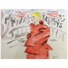 Hillary in Maison Margiela, Watercolor on Archival Paper