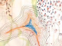 ""Spur 6""   Monomorphe, lineare, fließende, wasserdichte Abstraktion in Rot, Blau, Orange 