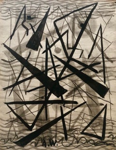 "Abstraction" American Modernist Geometric Pen/ Ink/Wash/Paper Black White Sepia