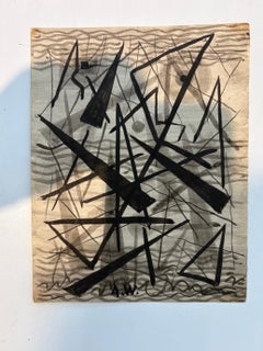 "Abstraction" American Modernist Geometric Pen/ Ink/Wash/Paper Black White Sepia