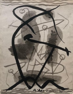 "Astrazione" Disegno geometrico modernista americano a penna/inchiostro/lavaggio, bianco e nero