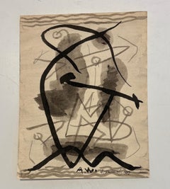 "Astrazione" Disegno geometrico modernista americano a penna/inchiostro/lavaggio, bianco e nero