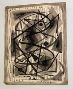 "Astrazione" Disegno geometrico modernista americano a penna/inchiostro/lavaggio, bianco e nero