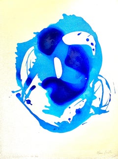 "Konfiguration Nr. 20" Leuchtendes, kräftiges Blau, wässrige Abstraktion auf Papier