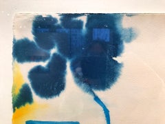 "Aerial #10"   Biomorphic, fluid abstraction in blue, rust, yellow and turquoise