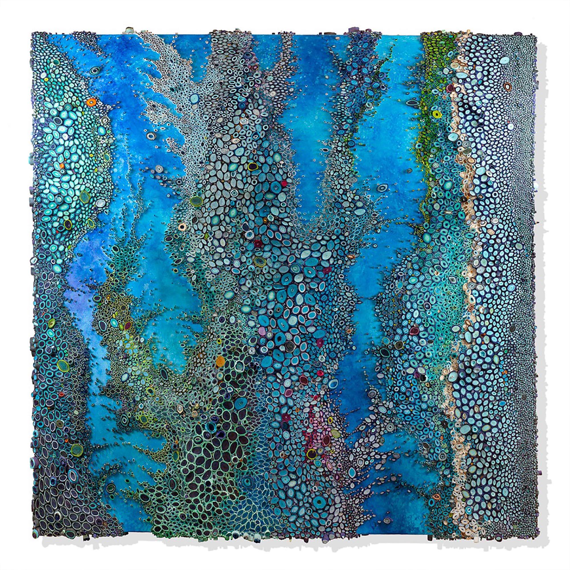 Neptune large blue textural rolled paper on canvas - Mixed Media Art by Amy Genser