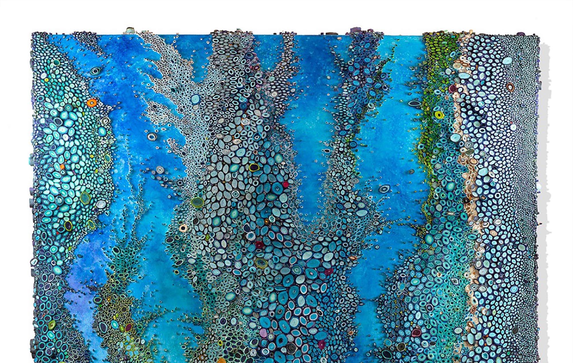Neptune large blue textural rolled paper on canvas - Contemporary Mixed Media Art by Amy Genser