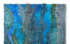 Neptune large blue textural rolled paper on canvas