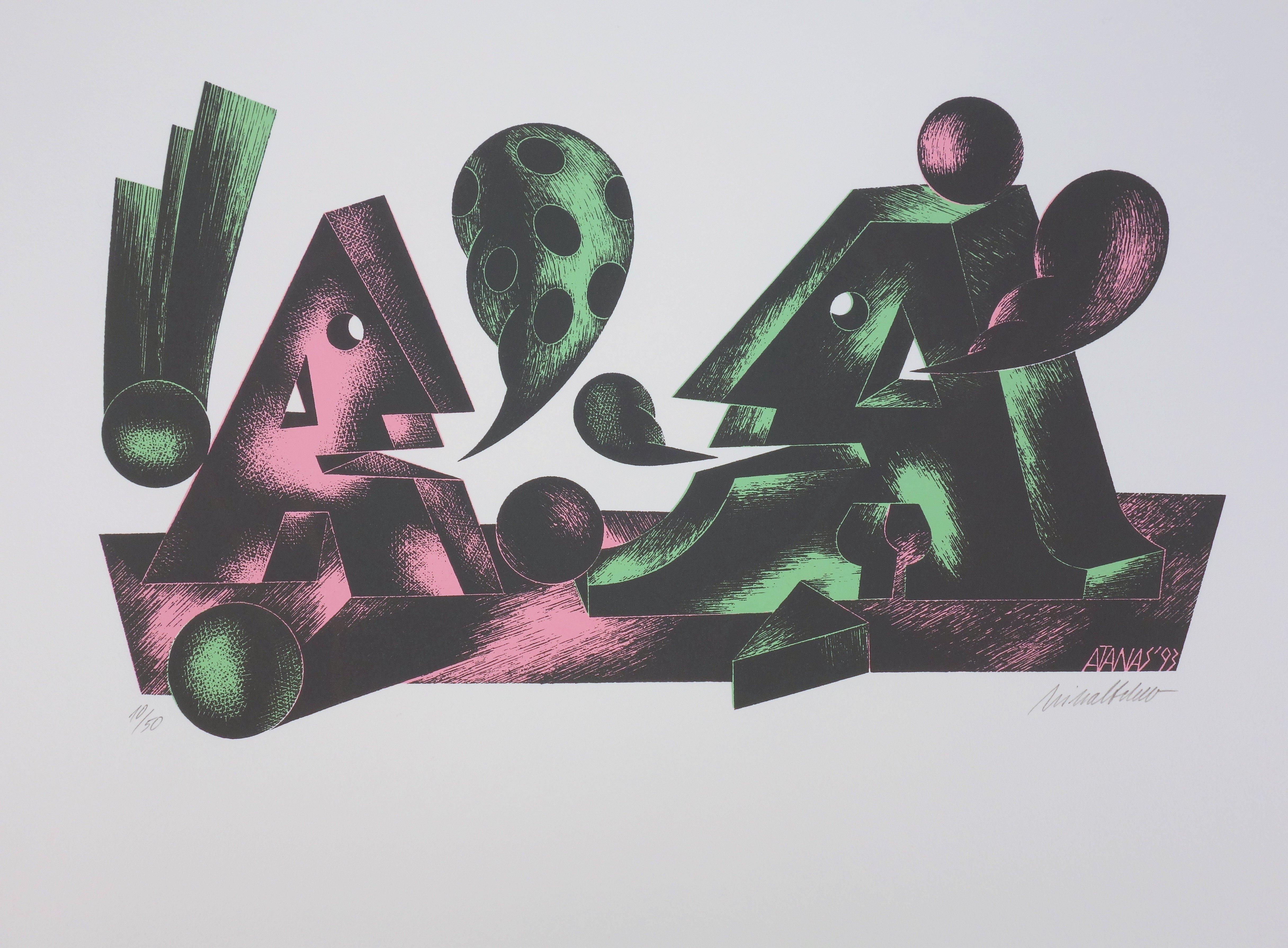 Figurative Print de Atanas Milhaltchev - Sr. y Sra. A Hablando - Litografía firmada a mano - 50 ex