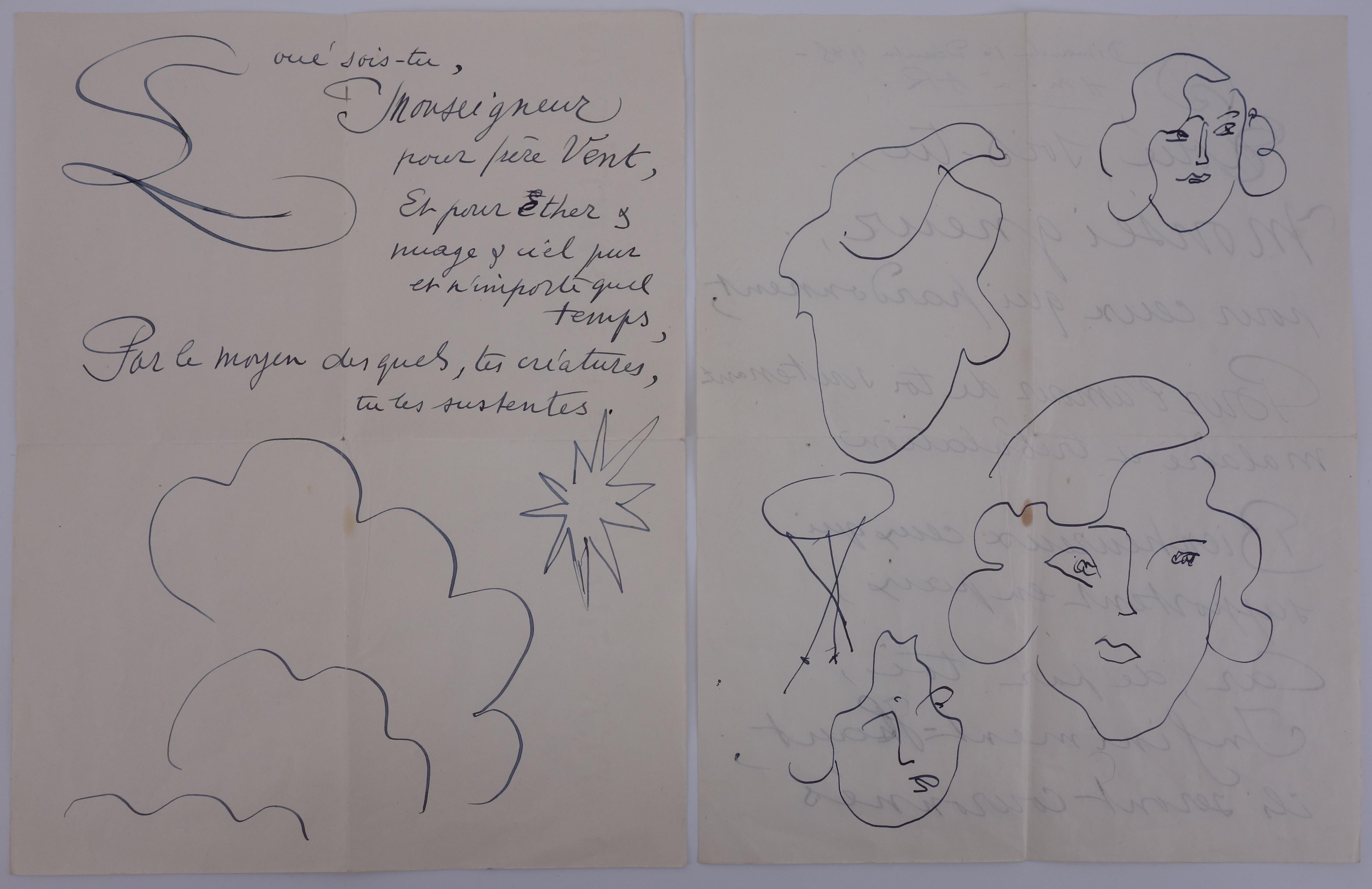 Henri Matisse Figurative Art - Canticle : Double sheet (3 pages) Manuscript with Original Drawings - 1945