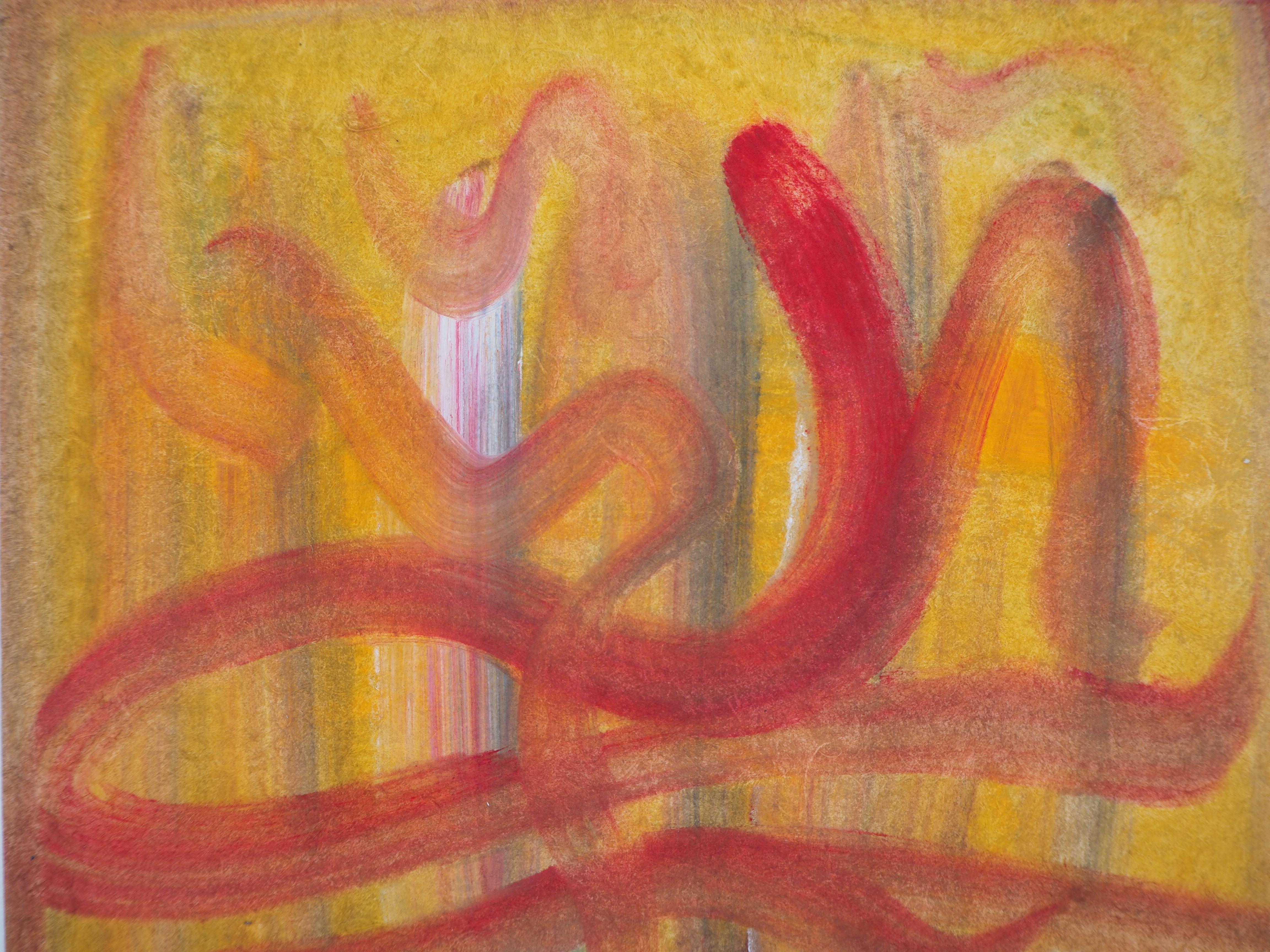 Fire - Original handsigniertes Aquarell und Tempera – Art von Ervin Neuhaus