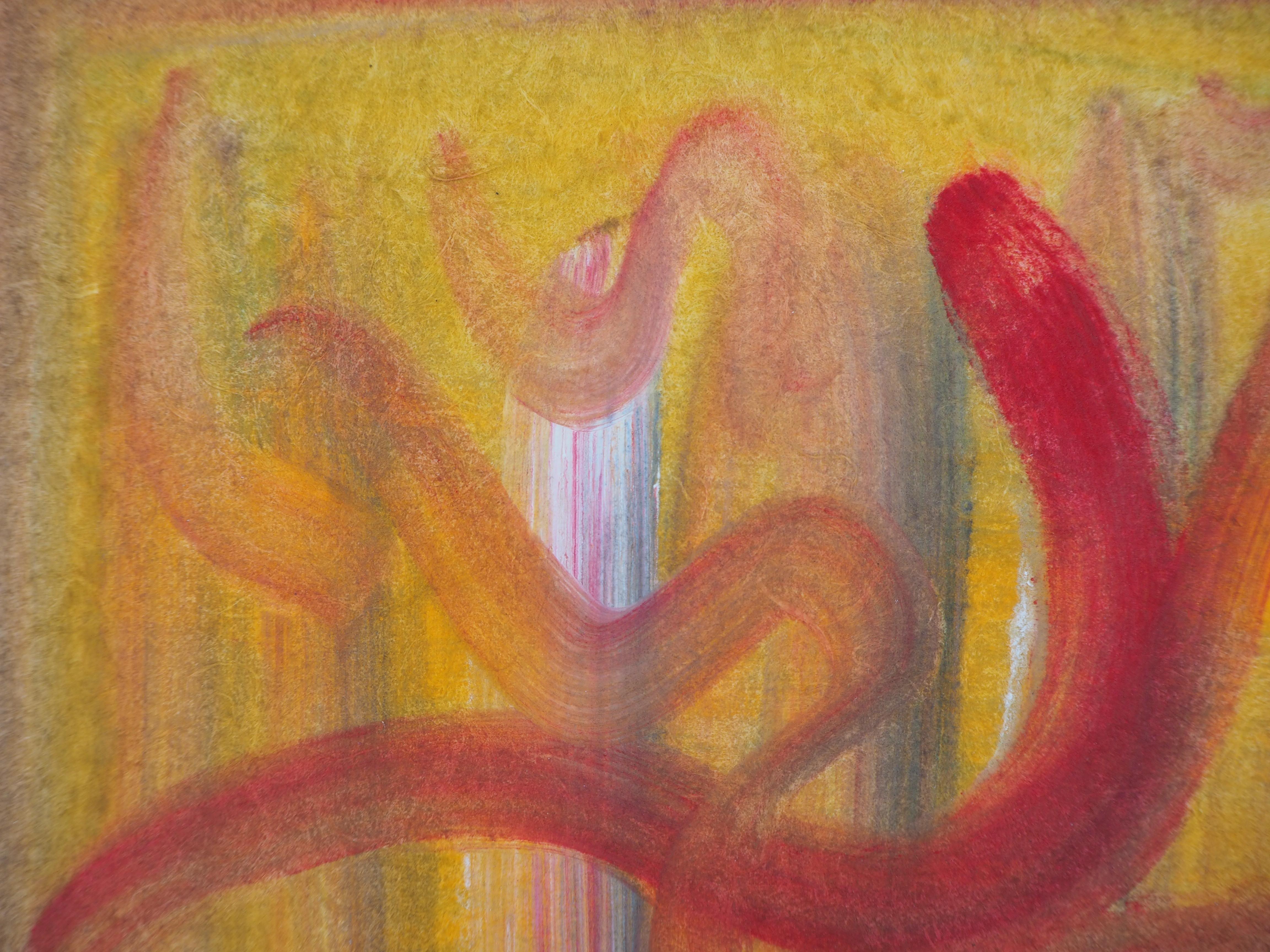 Fire - Original handsigniertes Aquarell und Tempera (Abstrakt), Art, von Ervin Neuhaus