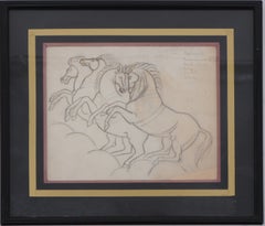 Deux Couple of Horses - dessin original à l'encre et au crayon