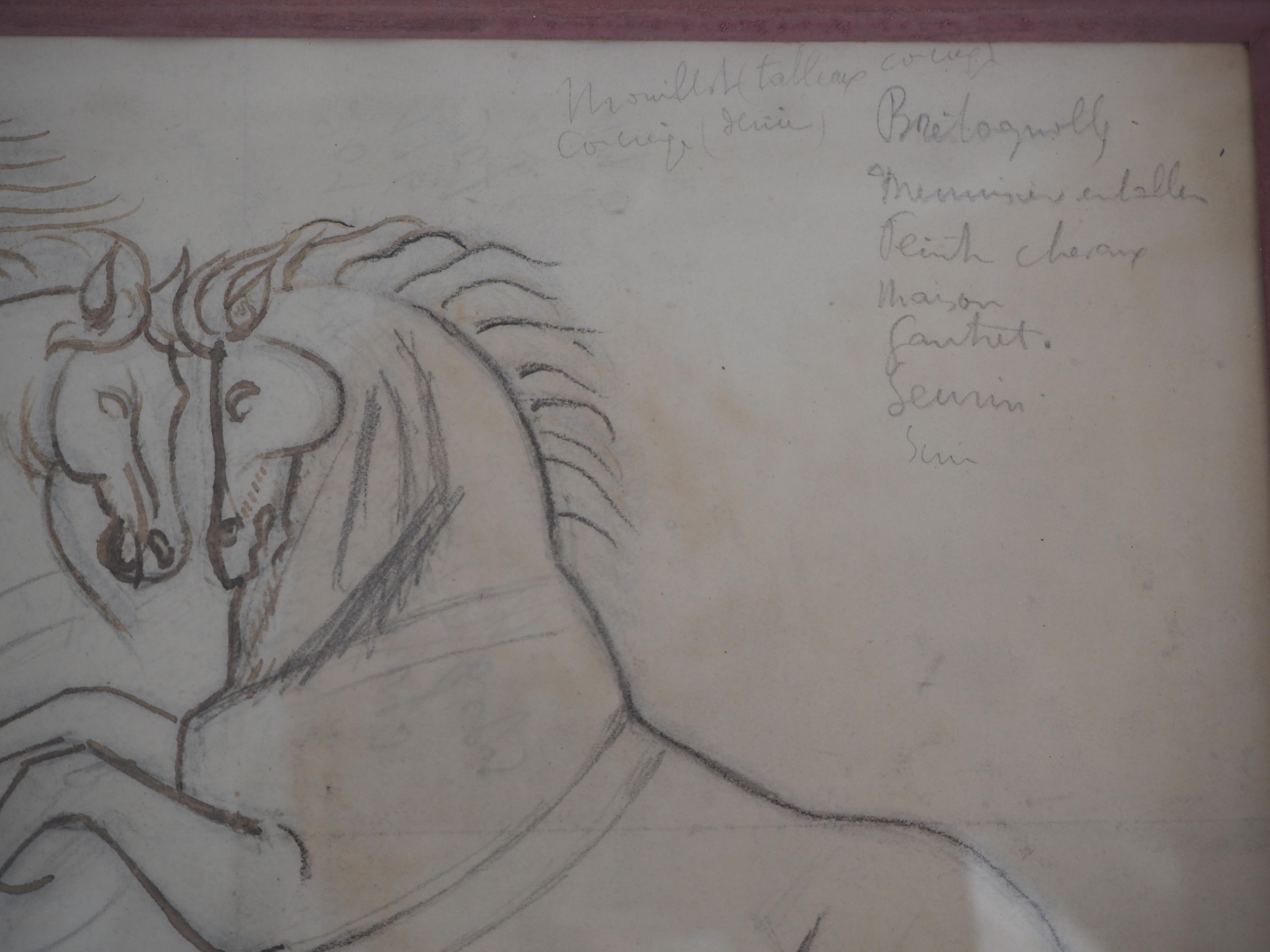 André LHOTE (1885-1962)
Zwei Pferdepaare, um 1920

Original Tusche- und Bleistiftzeichnung
Auf Papier 20 x 26 cm (ca. 8 x 10,5 Zoll)
In schwarzem Holzrahmen 34 x 40 cm (ca. 14 x 16 inch)

Frau Dominique Bermann Martin hat die Echtheit dieser