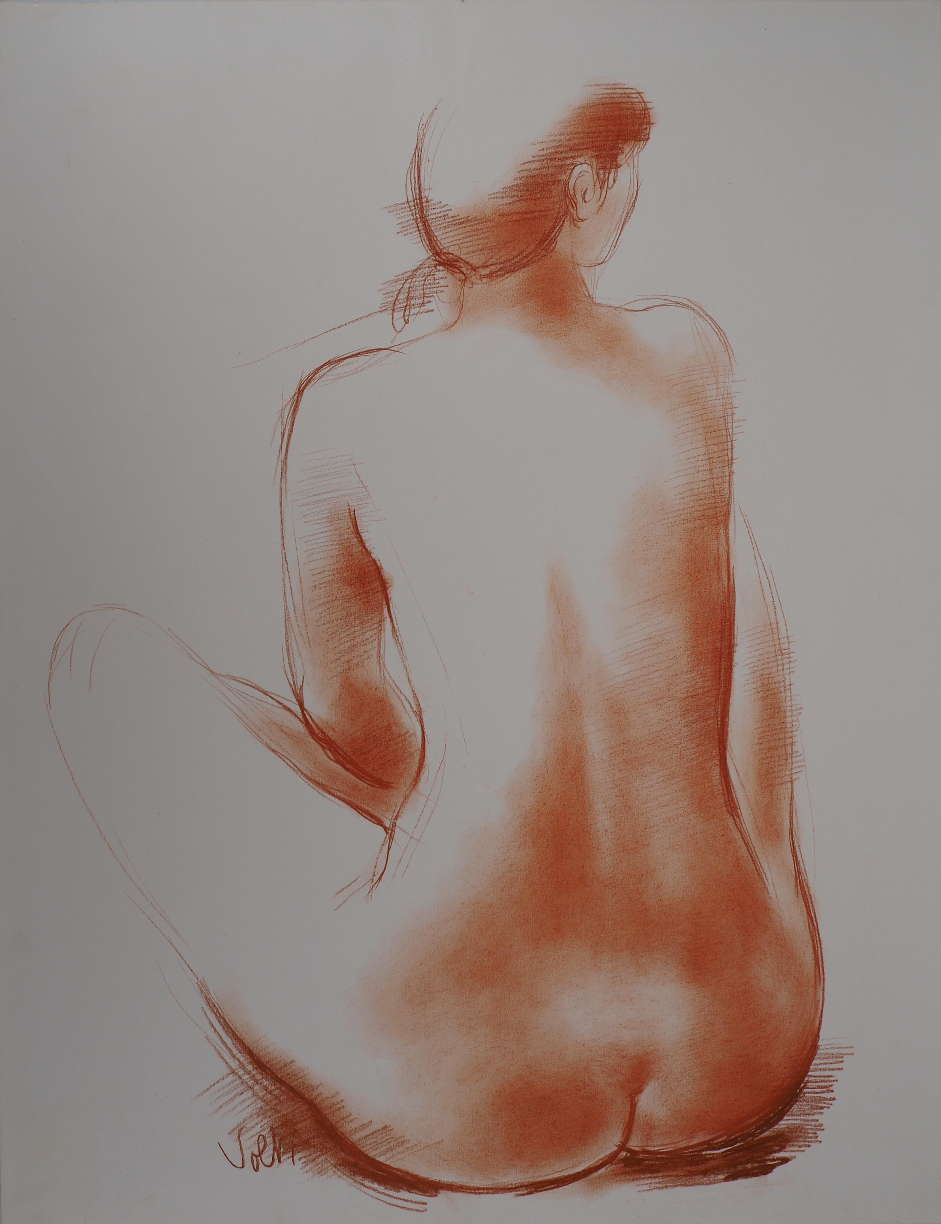 Sitted Nude - Original handsigned drawing in sanguine - Art by Antoniucci Volti