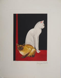 Vintage Two cats - Original Handsigned Etching - 1937