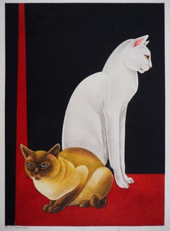 Deux chats - Gravure originale signée à la main - 1937