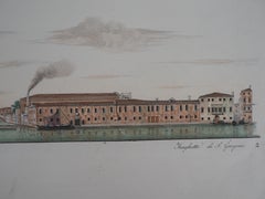 Venise, église Santa Maria della Salute - Eau-forte et aquarelle originales, 1831