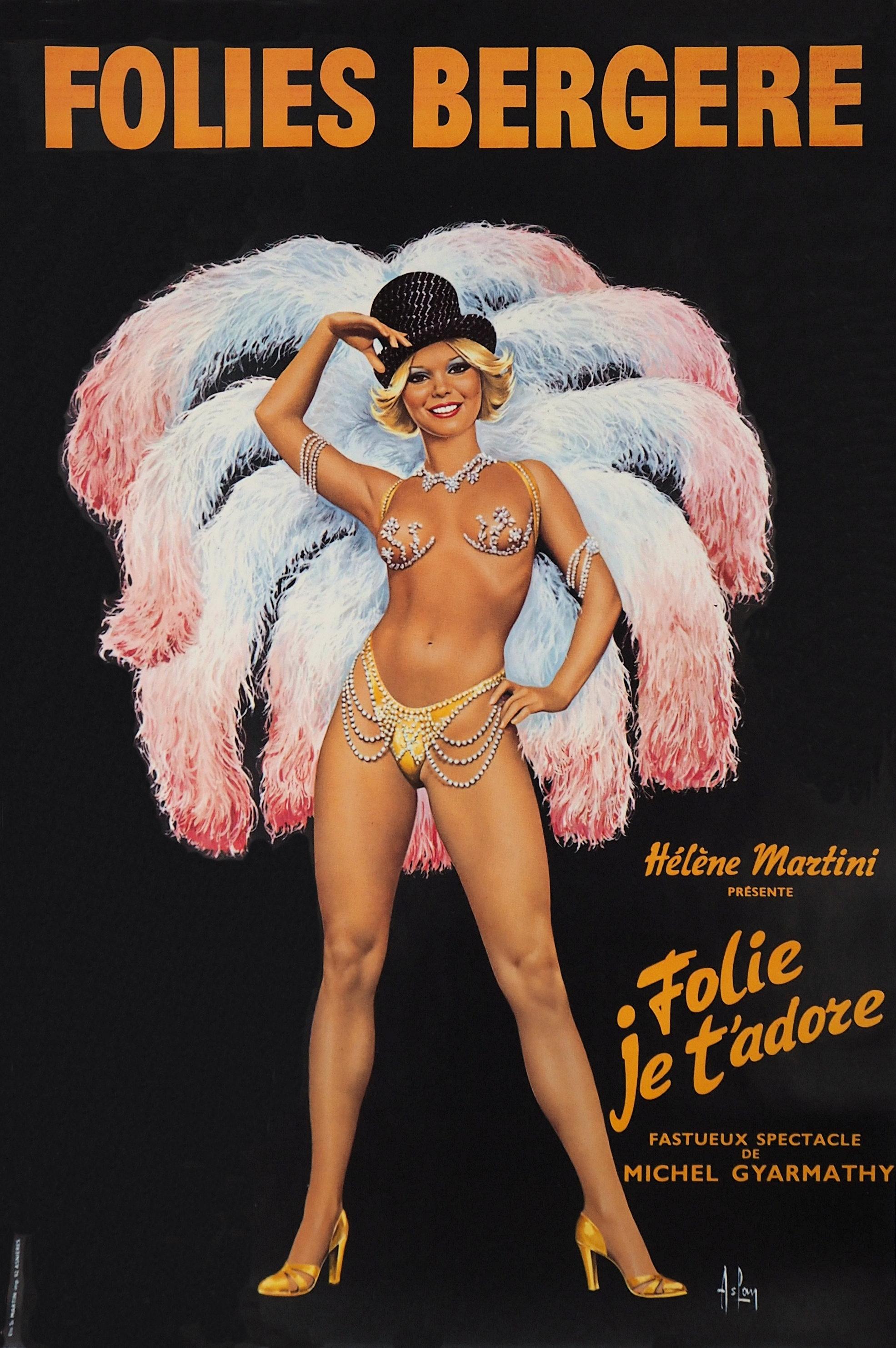 Aslan (Alain Gourdon called) Figurative Print - Folies Bergeres - Tall original vintage poster (Moulin Rouge)