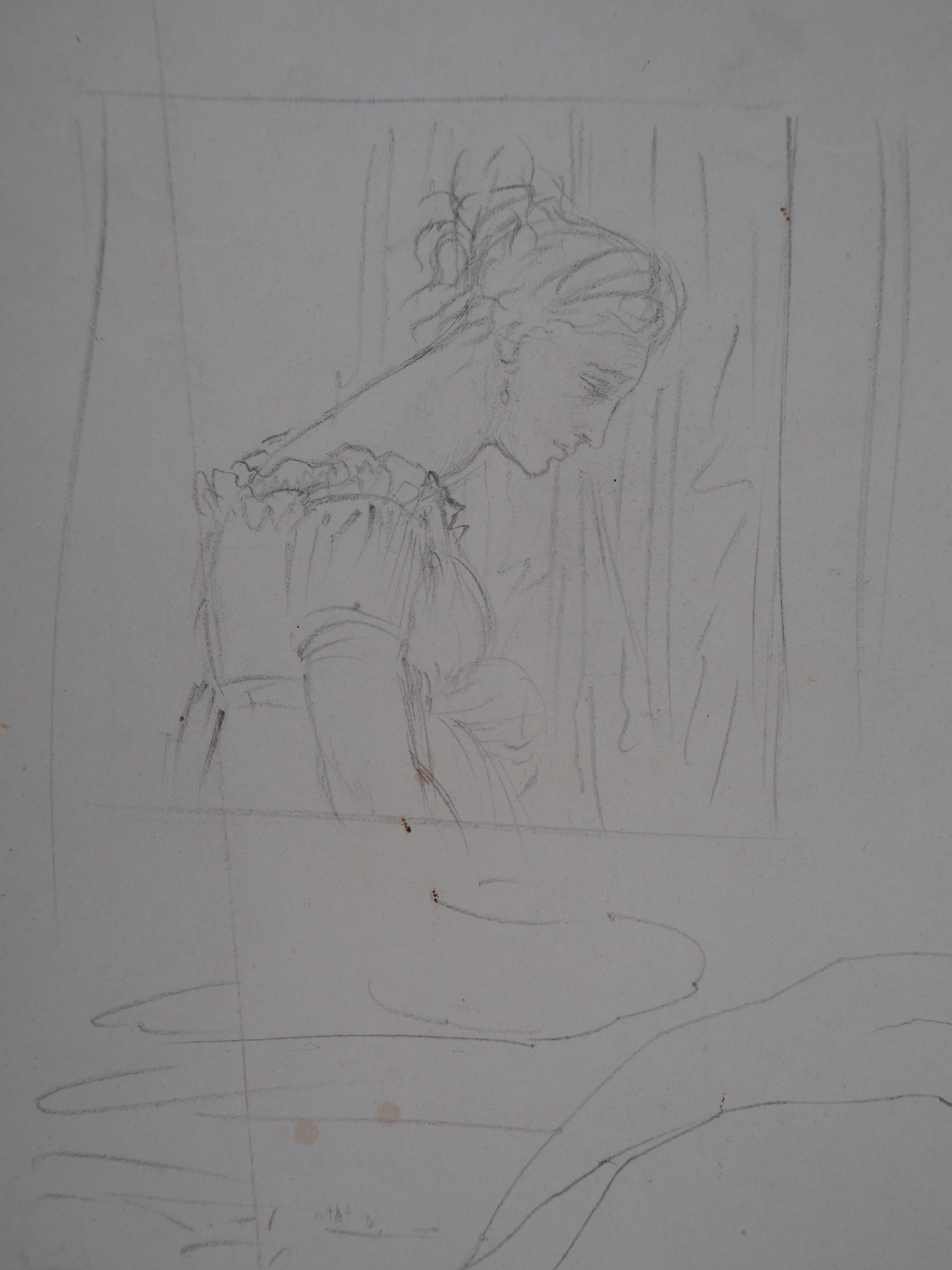 Study of Woman and Saint George - Original pencil drawing - Art by Edgar Degas