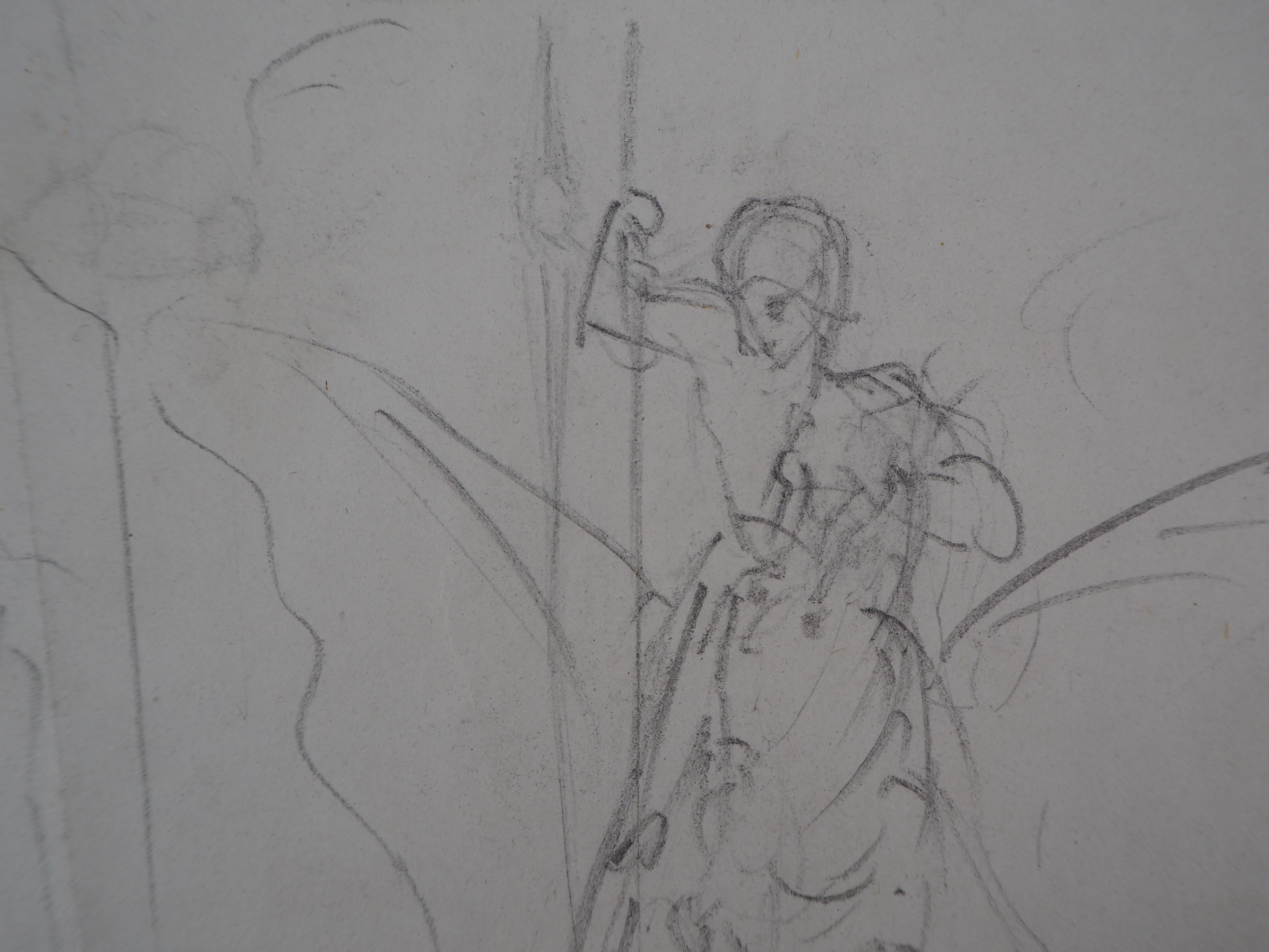 Study of Woman and Saint George - Original pencil drawing - Gray Figurative Art by Edgar Degas